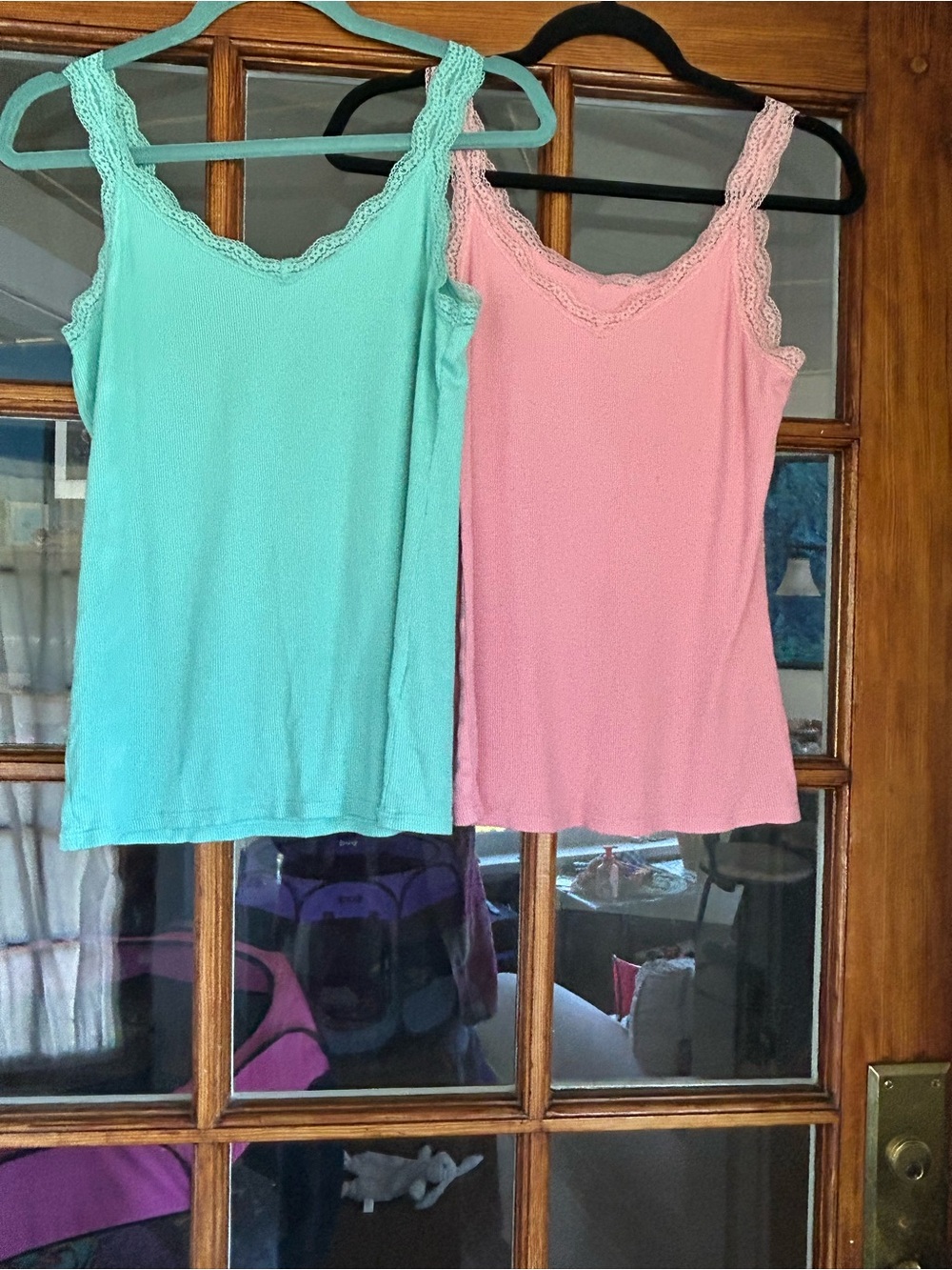 Uniqlo Lace-Trim Camisoles in Pink and Aqua (both for one price)